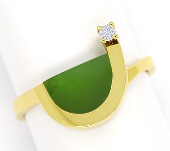 Foto 1 - Designer-Ring mit Jade und lupenreinem Brillant in Gold, Q1351