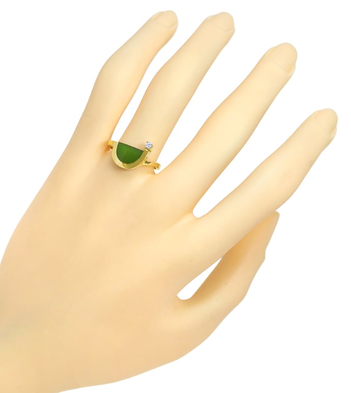 Foto 4 - Designer-Ring mit Jade und lupenreinem Brillant in Gold, Q1351